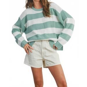 NEW BUTTERMELON women's striped long sleeve sweater in ivory  sage